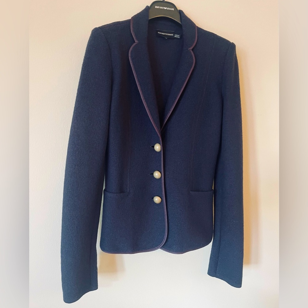 Emporio Armani Woman’s Blazer Burgundy 100% Wool Size: 42 IT Fits Small